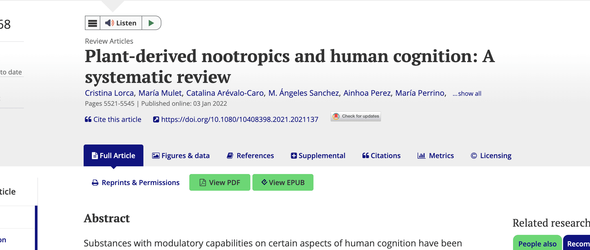Plant-derived nootropics and human cognition: A systematic review